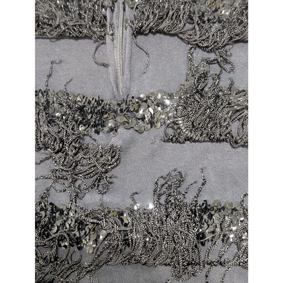 Vintage Y2K Sexy Fringe Flapper Mini Dress Square Neck Womens Small Party Glam - Picture 3 of 6